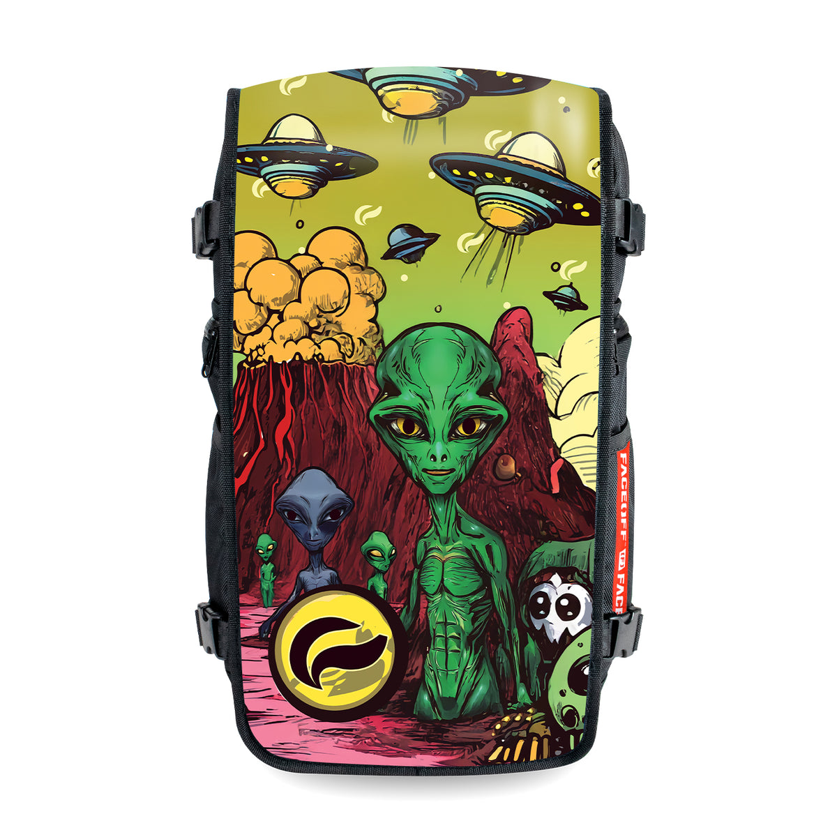 7546 Backpack Green Aliens Face Anti-Theft Travel Backpack with Luggage Aliens Backpack, Full-sized Backpack W/water Bottle Pocket  main image 4