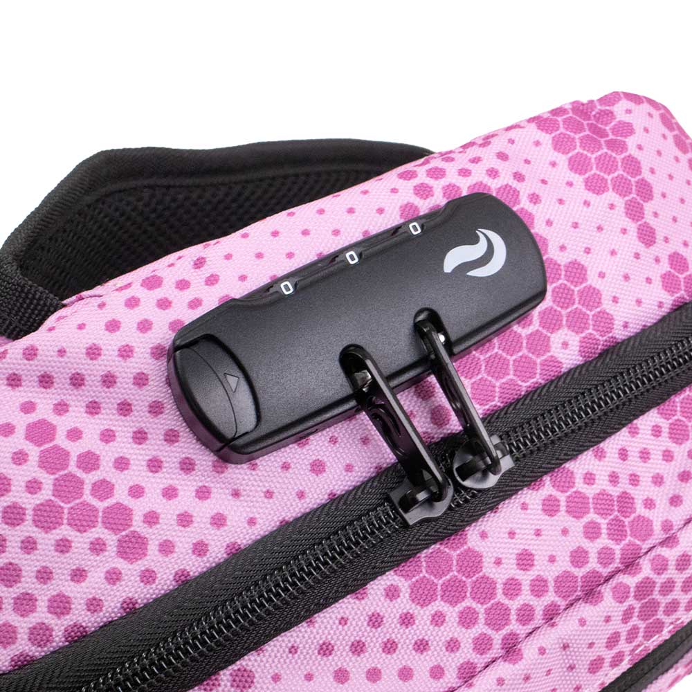 Skunk Bags Kross smell proof cross body bag bubblegum pink camo lock view
