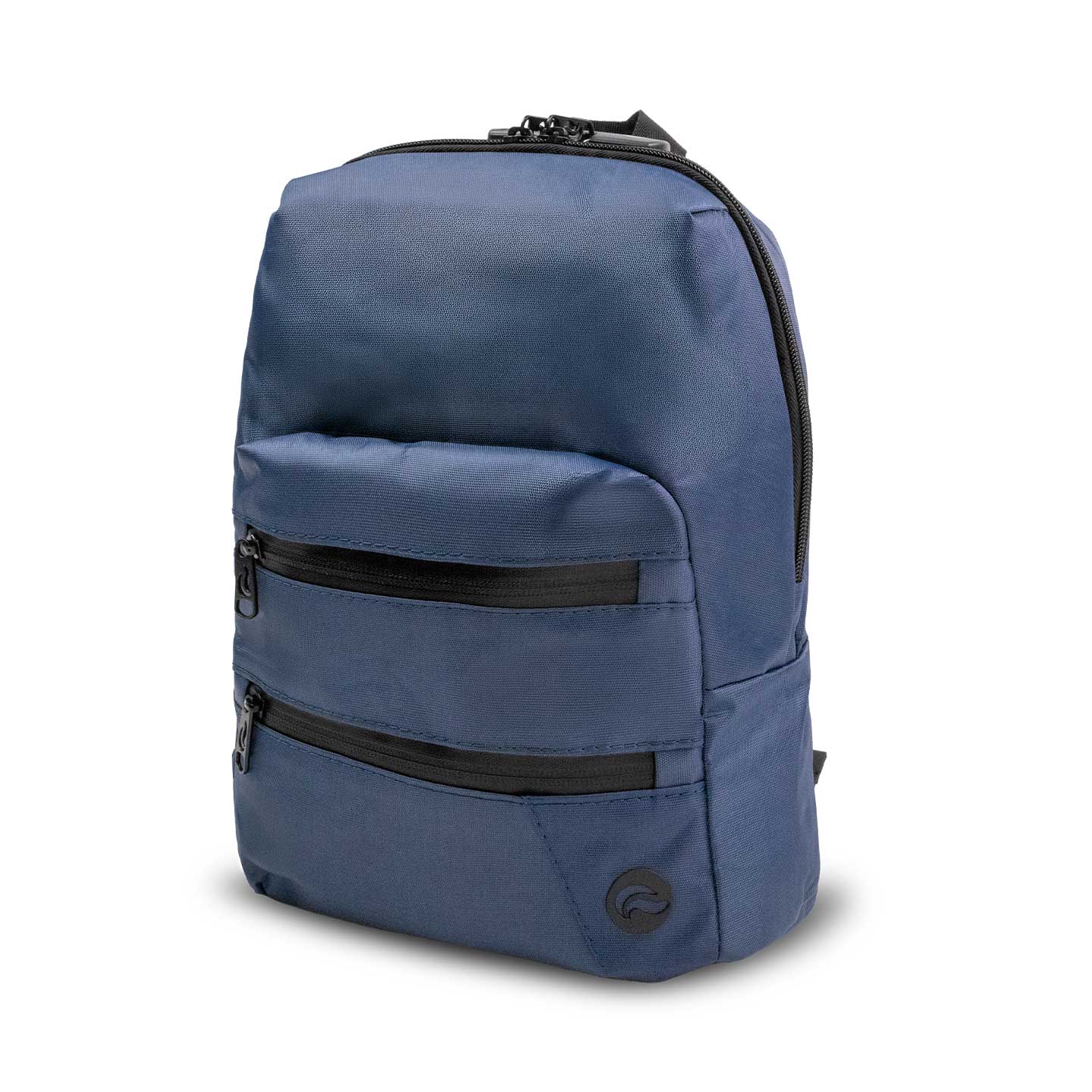 Skunk Bags smell-proof mini backpack, elegant blue angle view
