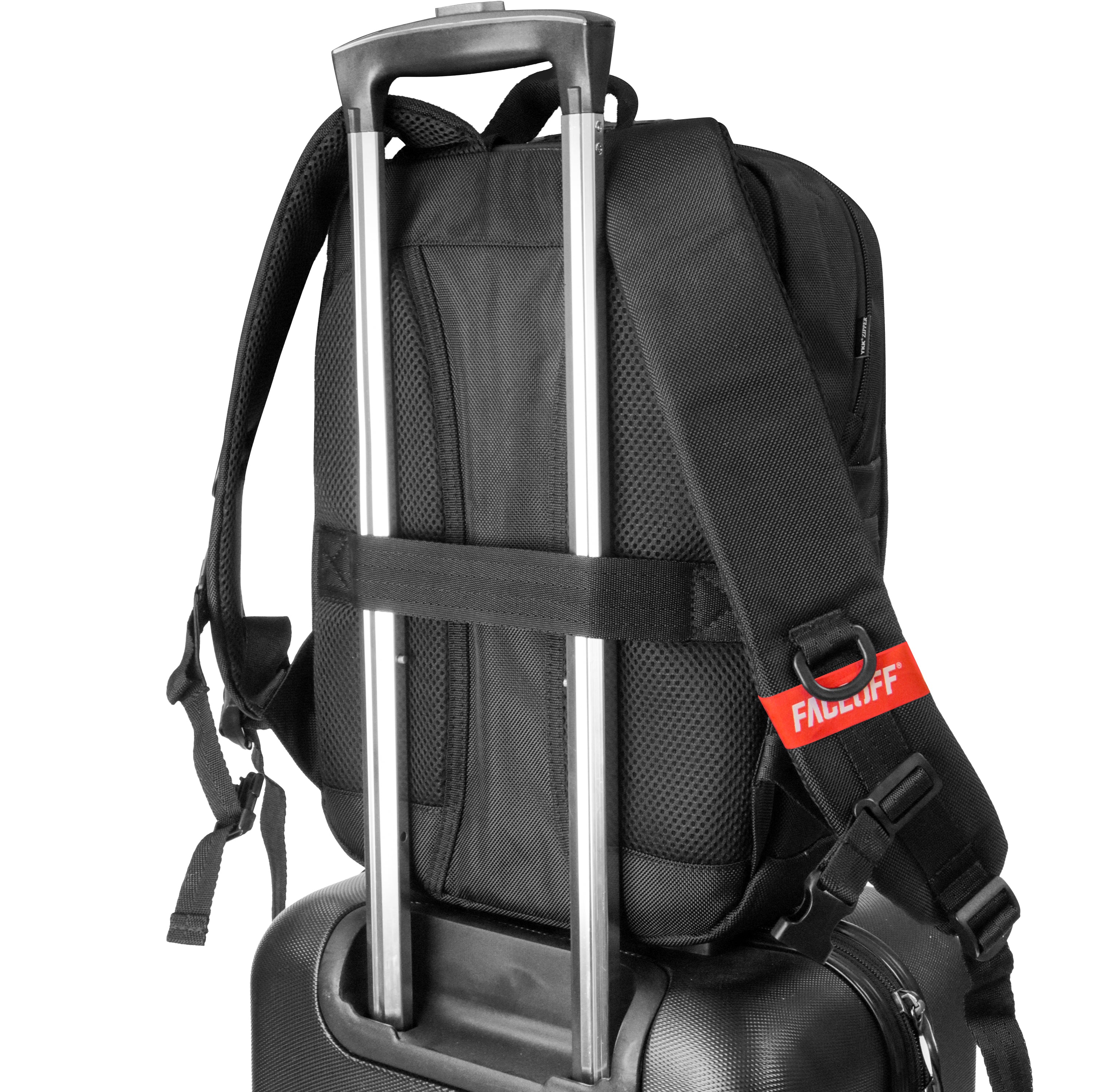 #size_c
#size_s
#size_m
#size_l
Black backpack with rolling handle attached to a suitcase on a white background