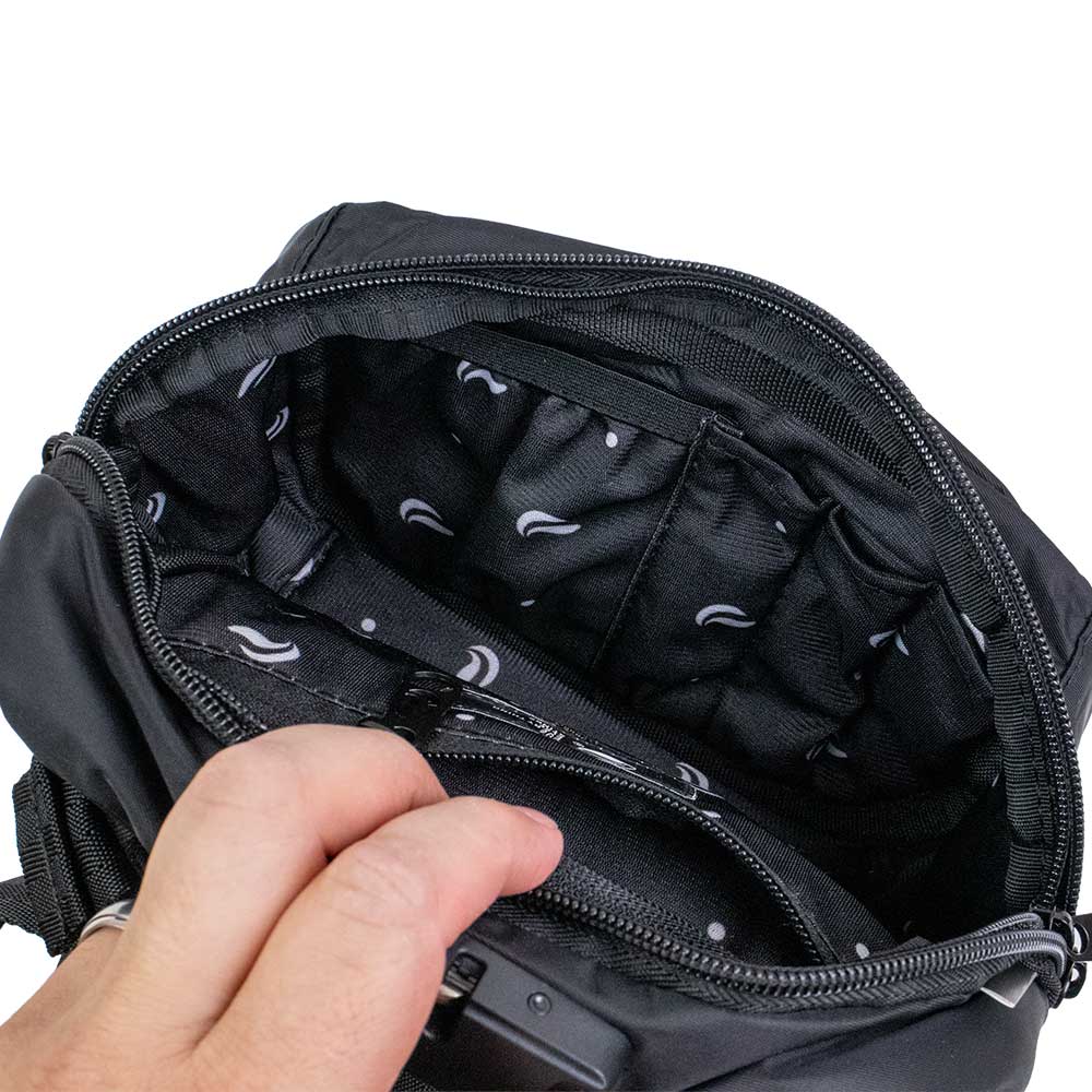 Skunk Bags Kross smell proof cross body bag Elegant Black open view