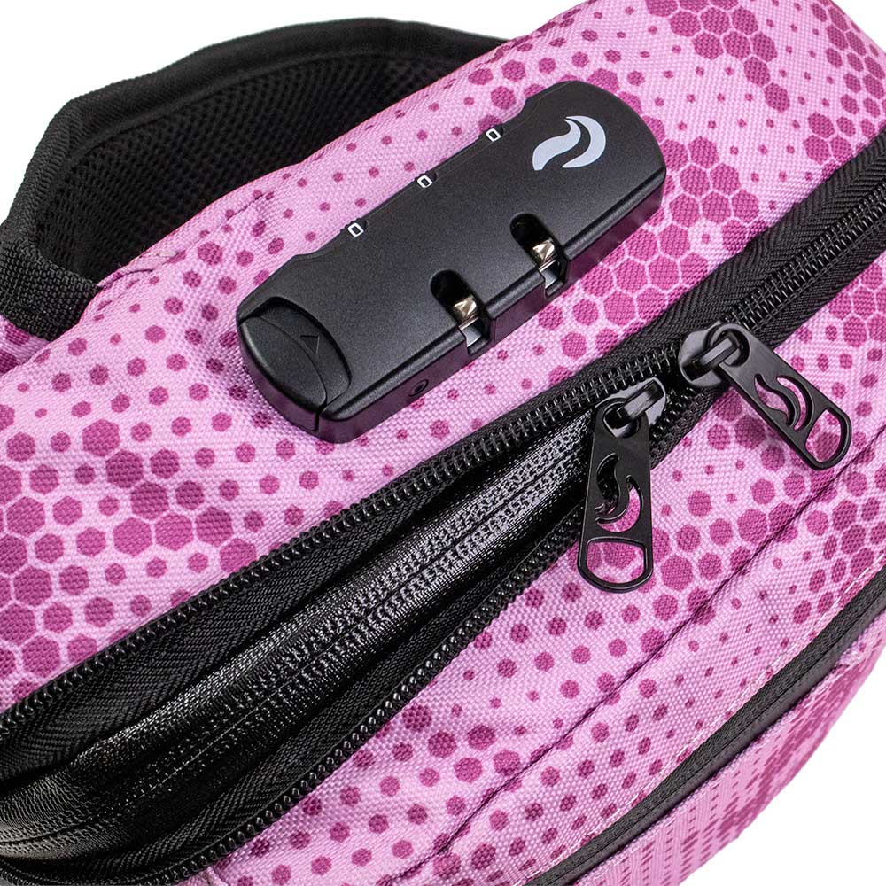 Skunk Bags Kross smell proof cross body bag bubblegum pink camo zipper view