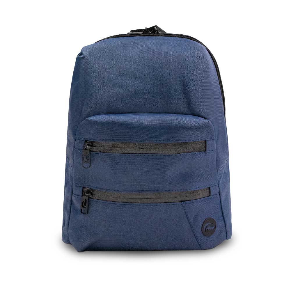 Skunk Bags smell-proof mini backpack, elegant blue front view